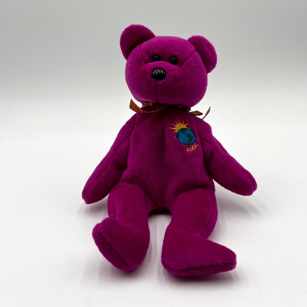 Ty Beanie Babies Millennium Bear Plush Toy Purple Soft Stuffed Handmade Animal - Picture 2 of 7